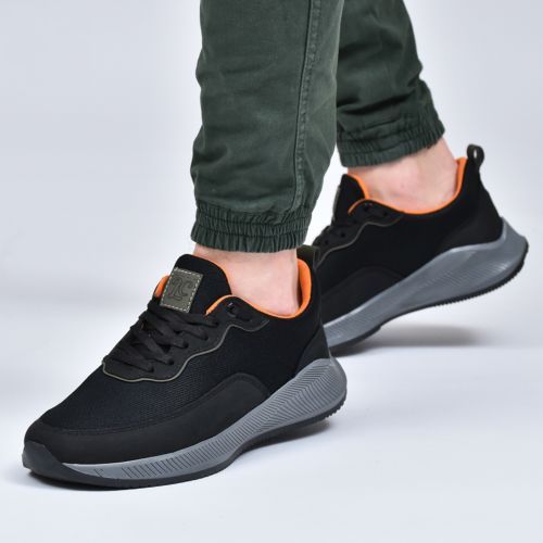 Sneakers  Noir et Orange - Textile - Simili Cuir - Nubuck