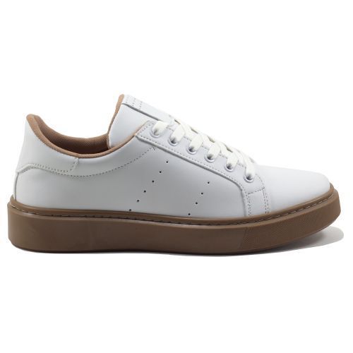 Sneakers Blanc et Marron - Simili Cuir - Design Nubuck - Pour Homme